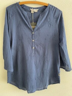 NWT Royal Robbin’s Navy Blue Embroidered 3/4 Sleeve Tunic Top Size M